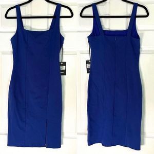 NWT 4Si3nna Dress Royal Blue Medium M Tank Sheath Midi Slit Cocktail